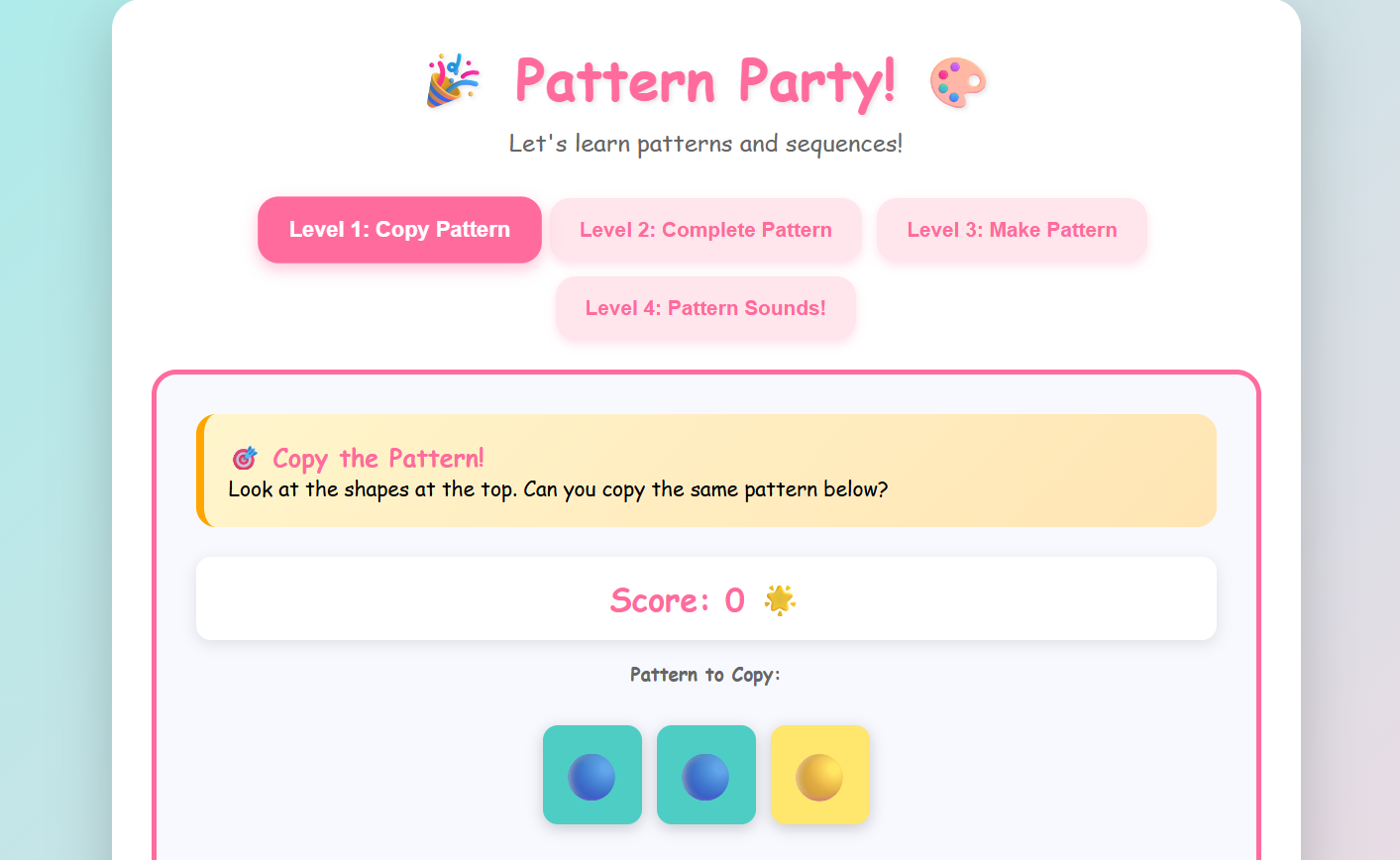 Pattern Party - TK-K Interactive Lesson